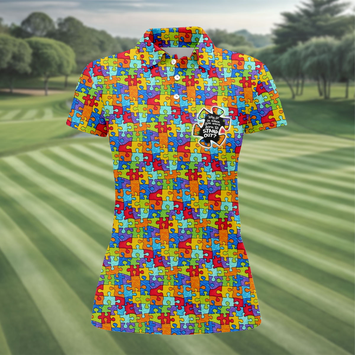 Why FIt In When You Were Born To Stand Out Autism Puzzle Women's Golf Shirts, Ladies Golf Polos