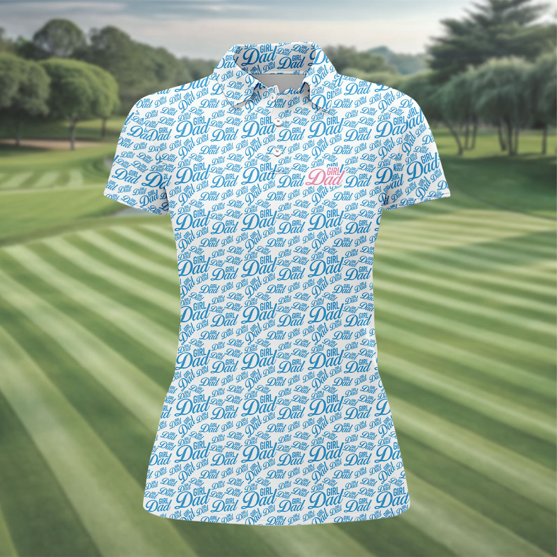 Blue Girl Dad All Over Print Golf Polo Shirt, Golf Polo For Women, Ladies Golf Shirt