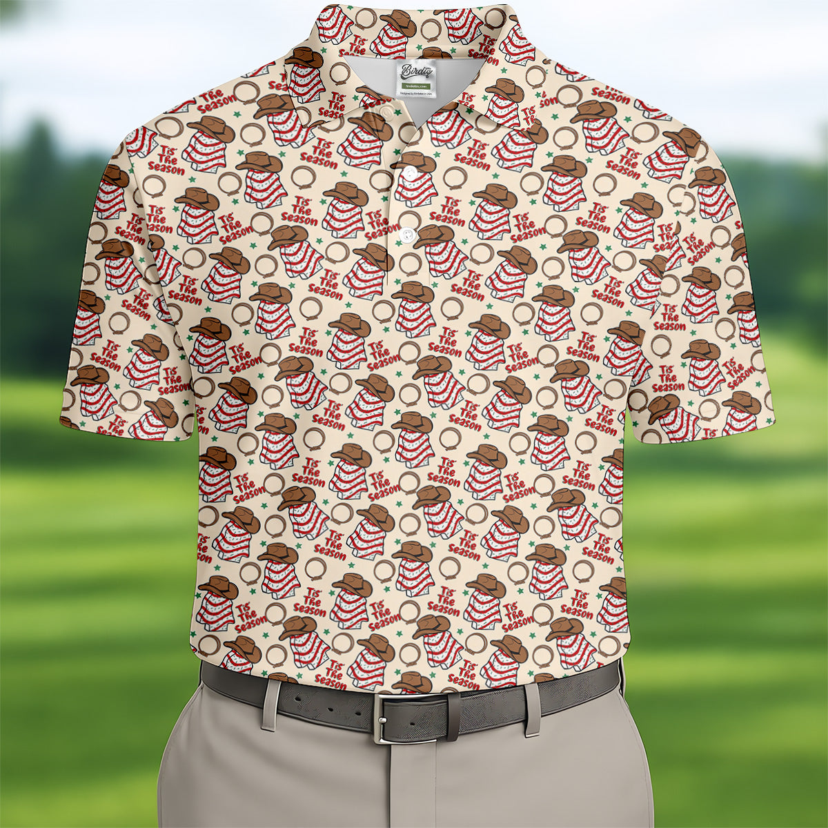 Tis The Season Western Christmas Fun Men's Golf Polos, Golf Tops For Men, Christmas Golf Shirt