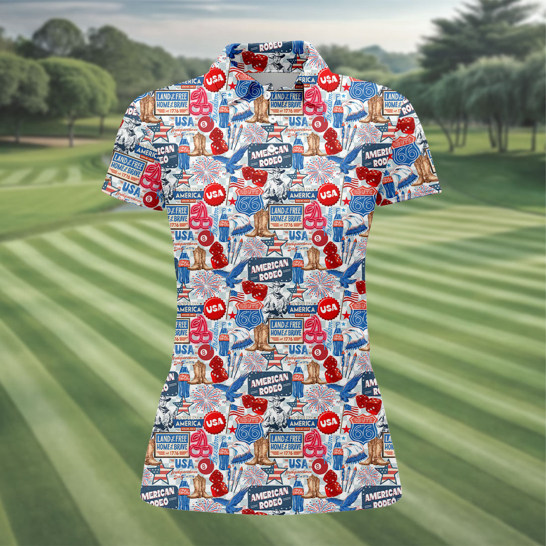 American Rodeo Western Theme Patriotic 4th Of July Golf Shirt, 250th Anniversary Golf Shirt For Women