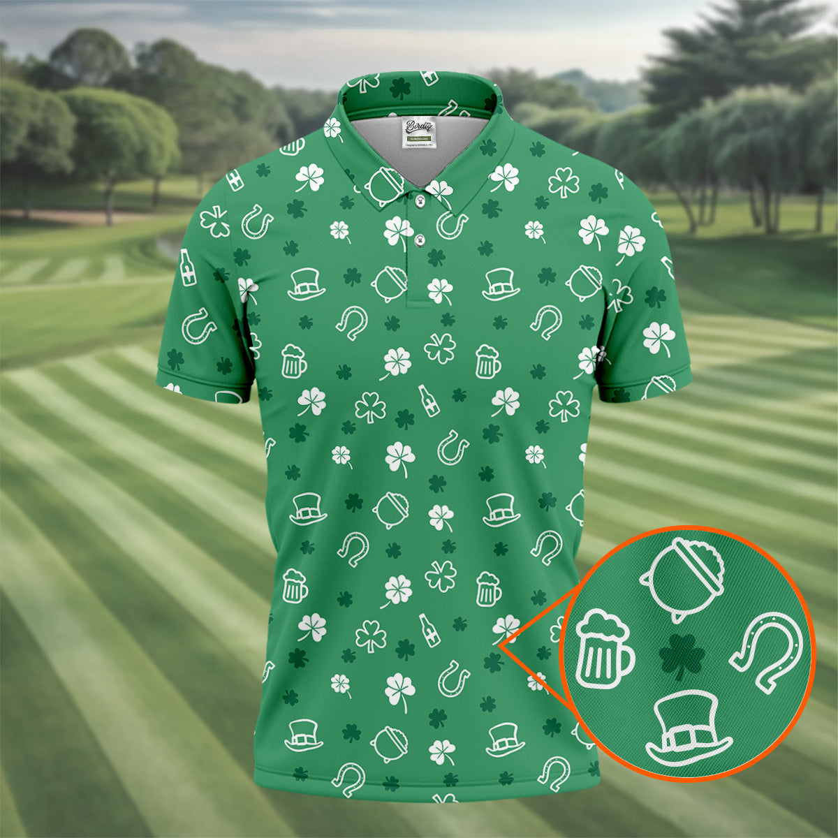 Leprechaun Hat Shamrock Beer Seamless Pattern St. Patrick’s Day Golf Shirt, Polo Shirt Men, Golf Shirts For Men