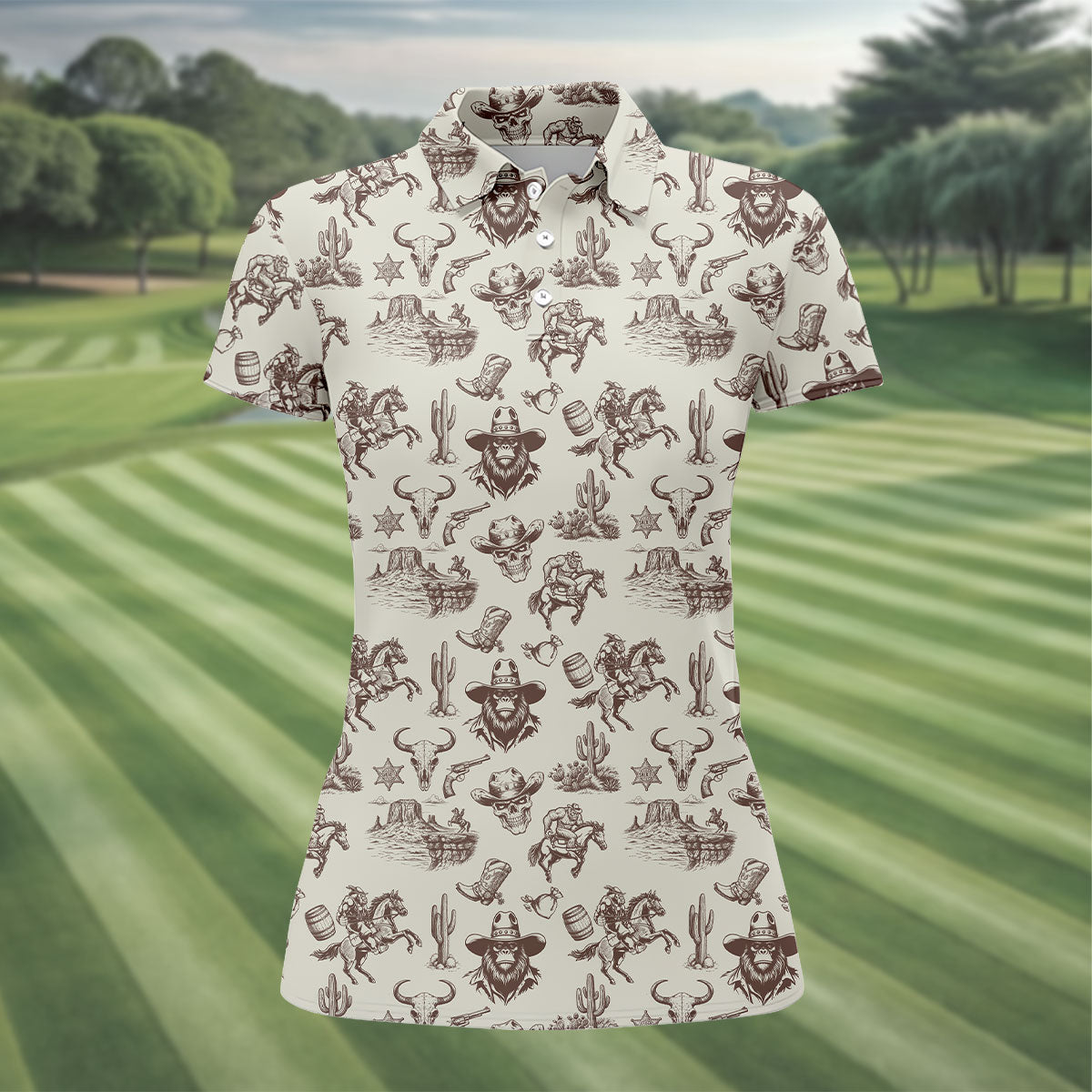 Funny Bigfoot Western Style Hawaiian Golf Shirt, Women's Golf Tops, Ladies Golf Shirts