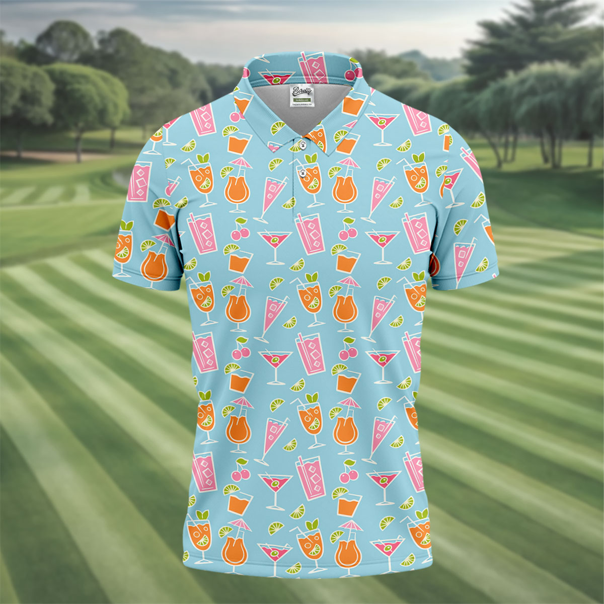 Tropical Cocktail Drinks Pattern Golf Shirt, Mens Golf Shirts, Golf Apparel For Men