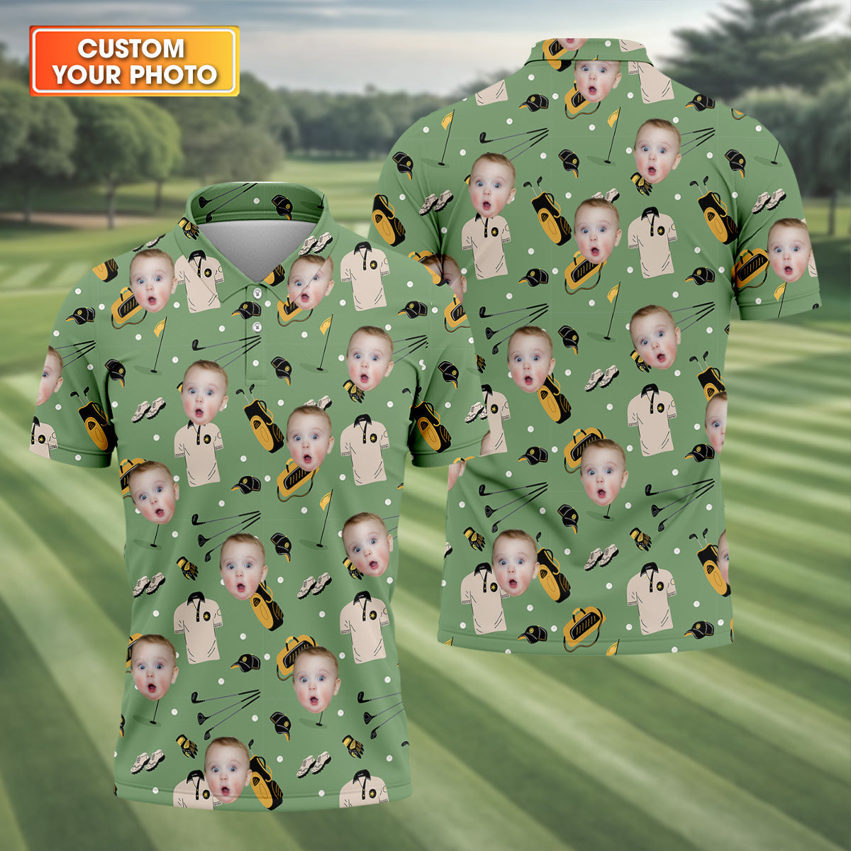Custom Shirt With Kids Photo, Funny Golf Shirt, Christmas Golf Gift, Gifts For The Golfing Dad