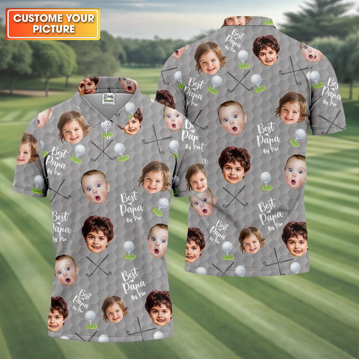 Best Papa By Par Gray Custom Photo Golf Shirt, Funny Golf Shirt, Dad Golf Gifts