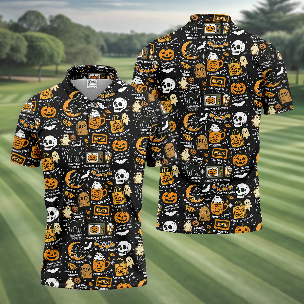 Vintage Halloween Spooky Witches Golf Polo Shirt Halloween Theme Shirts, Ghost Pumpkin, Fun Golf Shirts For Mens