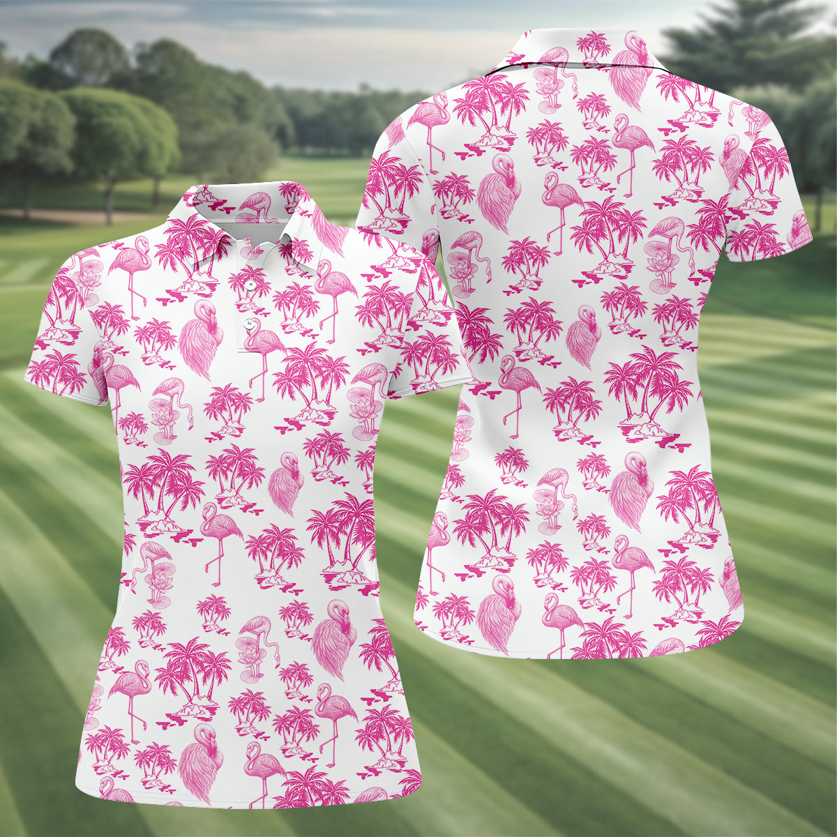 Flamingo Coconut Funny Womens Golf Polo ShirtLadies Golf Clothes, Custom Ladies Golf Shirt