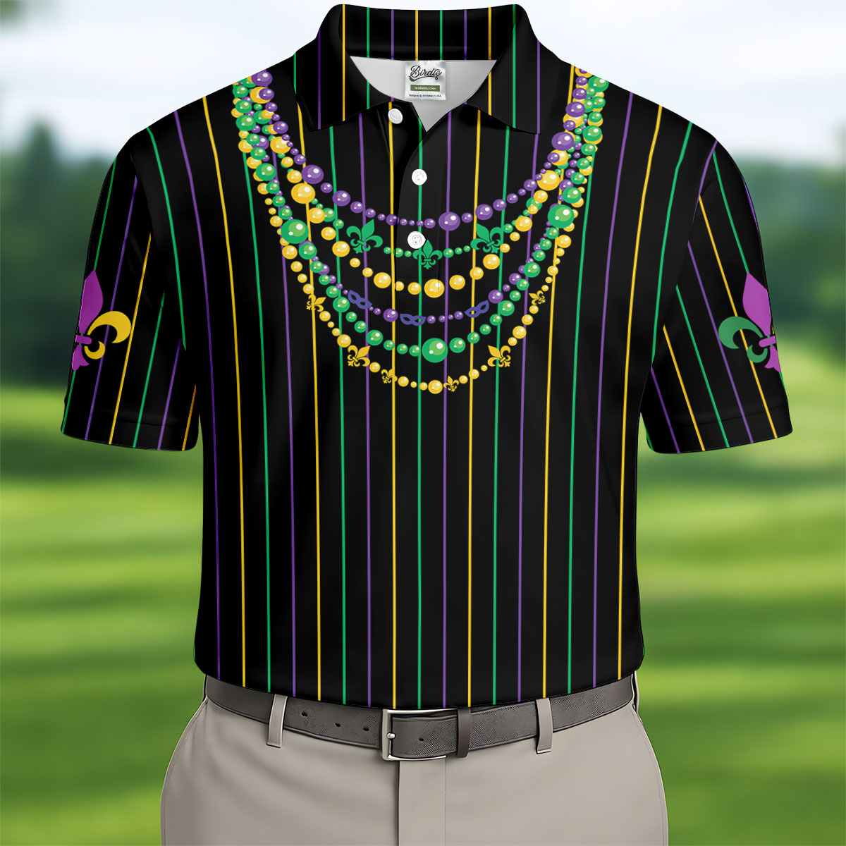 Mardi Gras Beads Necklaces Print Black Golf Shirt, Golf Tops For Men, Polo ShirtFor Men, Golf Shirts For Men