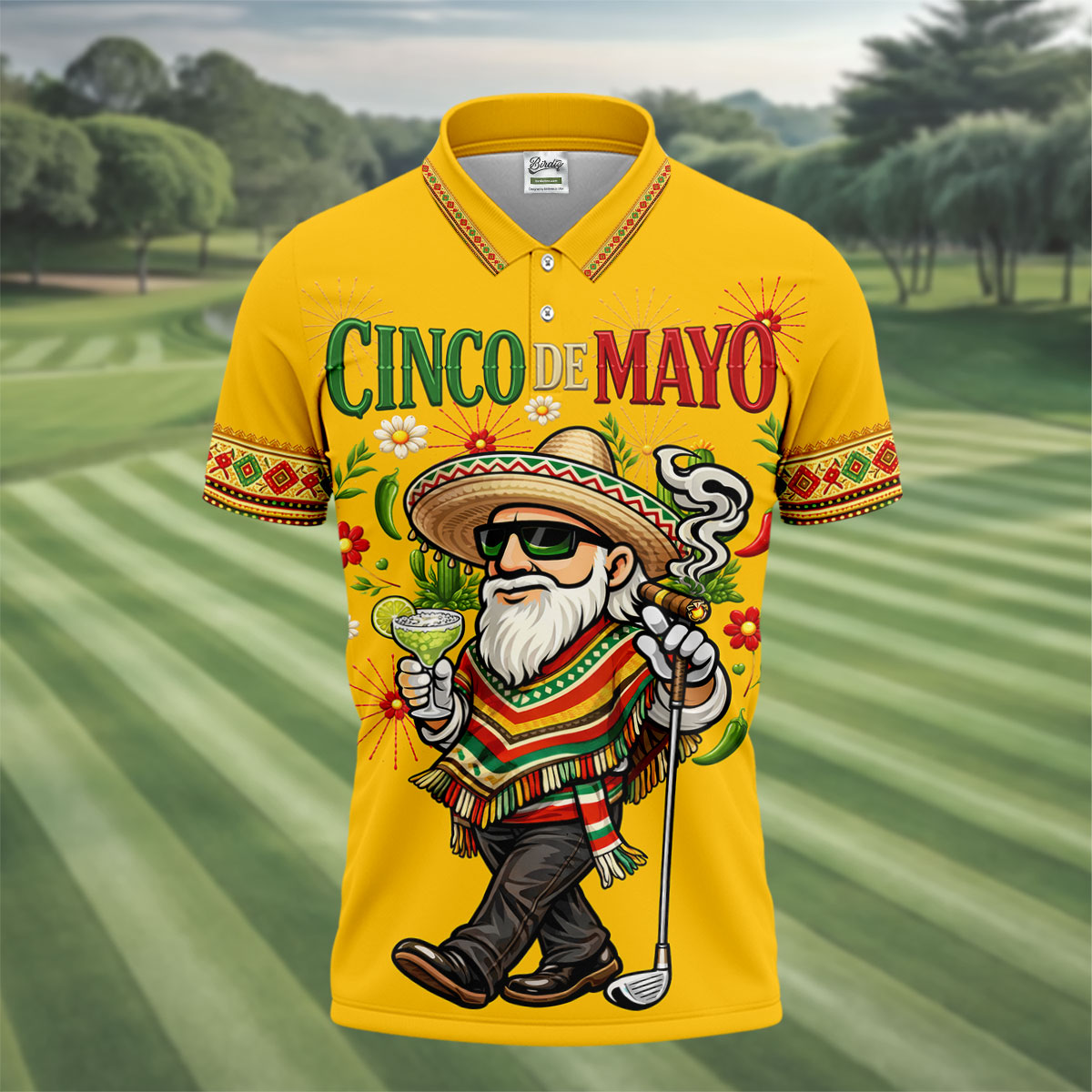 Margarita Man Cinco De Mayo Celebration Yellow Golf Shirt, Fiesta Theme Golf Shirts For Men
