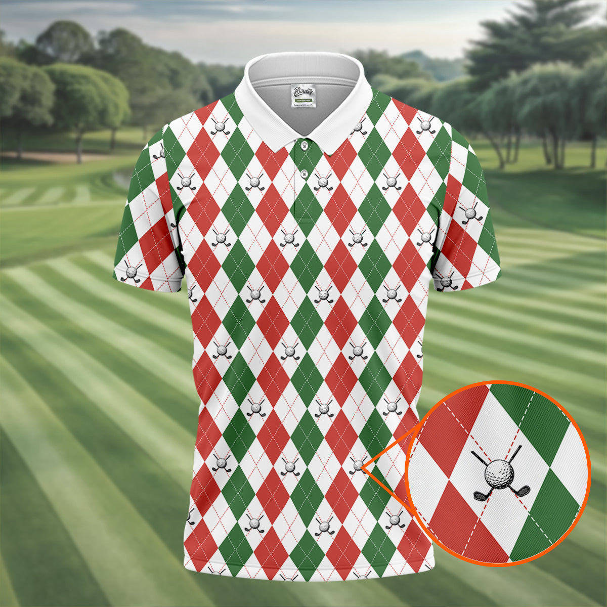 Christmas Plaid Argyle Pattern Golf Polo ShirtChristmas Golf Gift, Polo ShirtFor Men, Golfing Apparel