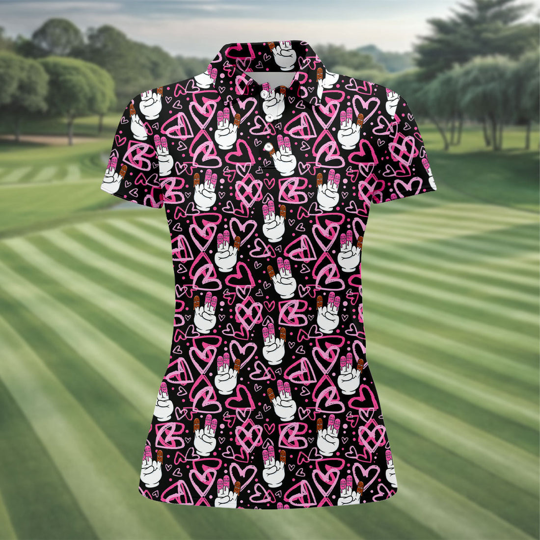 Chocolate Fingers Adult Humor Heart Pattern Fun Women's Golf Shirts, Valentines Golf Gift, Women's Golf Tops