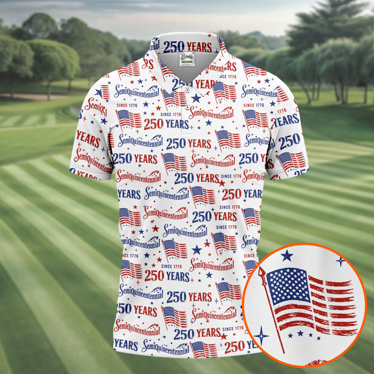 Semiquincentennial 250 Years Distressed American Flag Golf Shirt, Patriotic 4th Of July Golf Shirts For Men