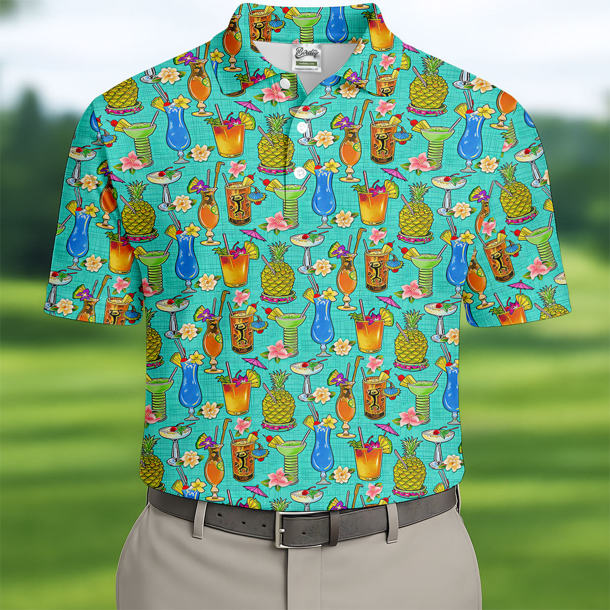 Tropical Cocktail Summer Vibe Retro Golf Shirt, Golf Tops For Men, Polo ShirtFor Men, Golf Shirts For Men
