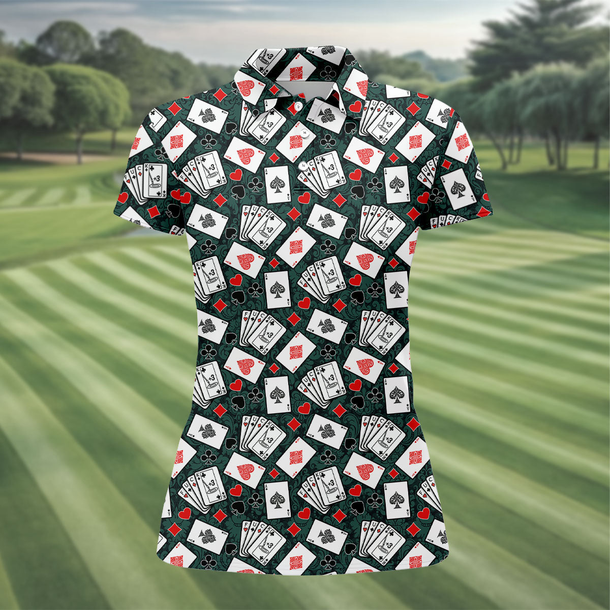 Playing Cards Pattern Casino Themed Ladies Golf Shirts, Golf Shirt For Women, Ladies Golf Polos