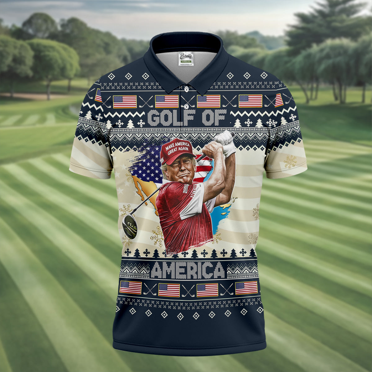 Trump Golf Of America Christmas Golf Shirt Men's Golf Polo Shirtny Golf Shirt, Dad Golf Gift