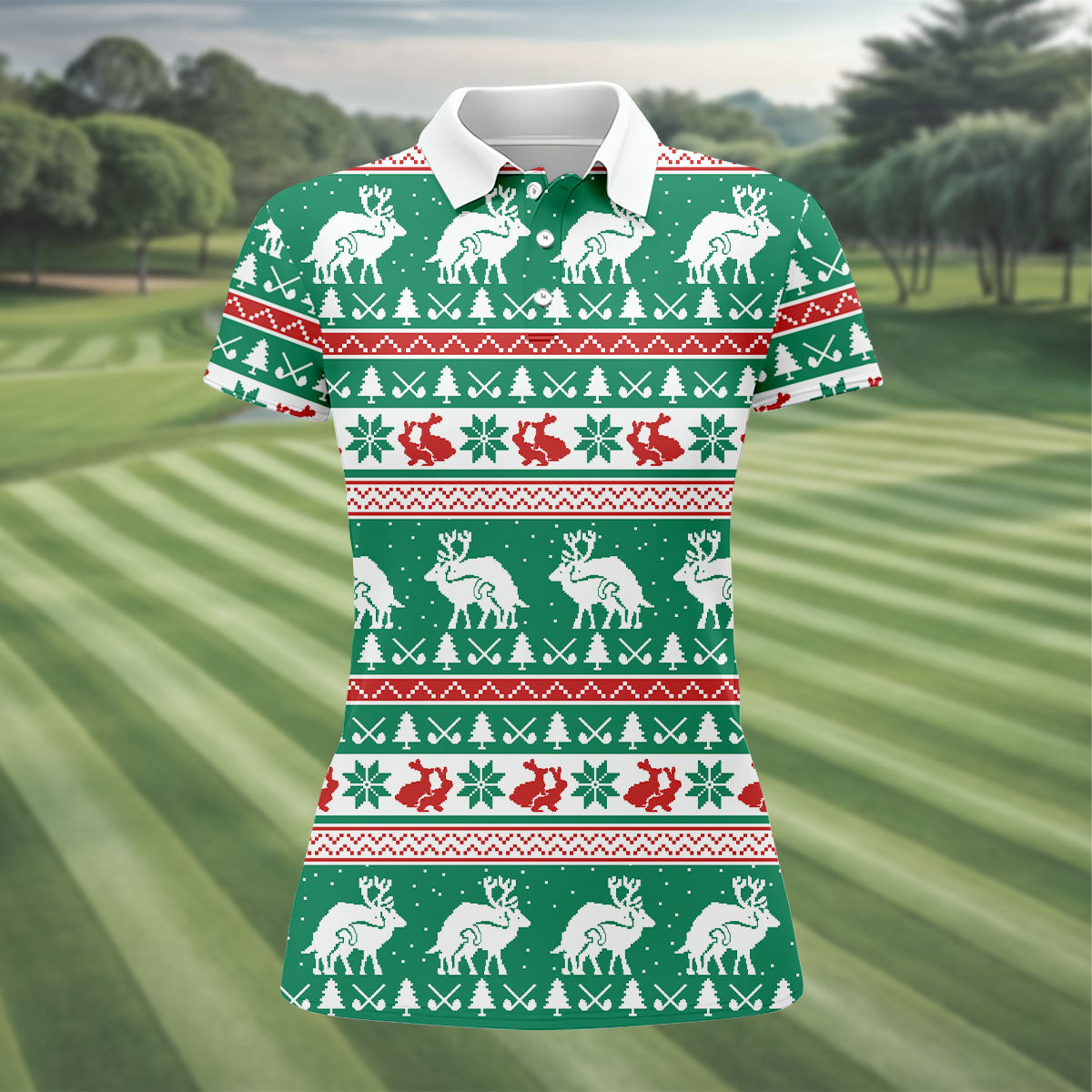 Christmas Festive Reindeer Snowflakes Christmas Golf Shirt, Ladies Golf Shirts, Golf Gifts For Women