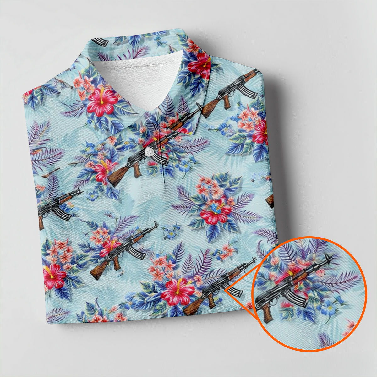 Hawaiian Floral Military Theme Light Blue Golf Shirt, Ladies Golf Shirts, Women's Polo Shirt