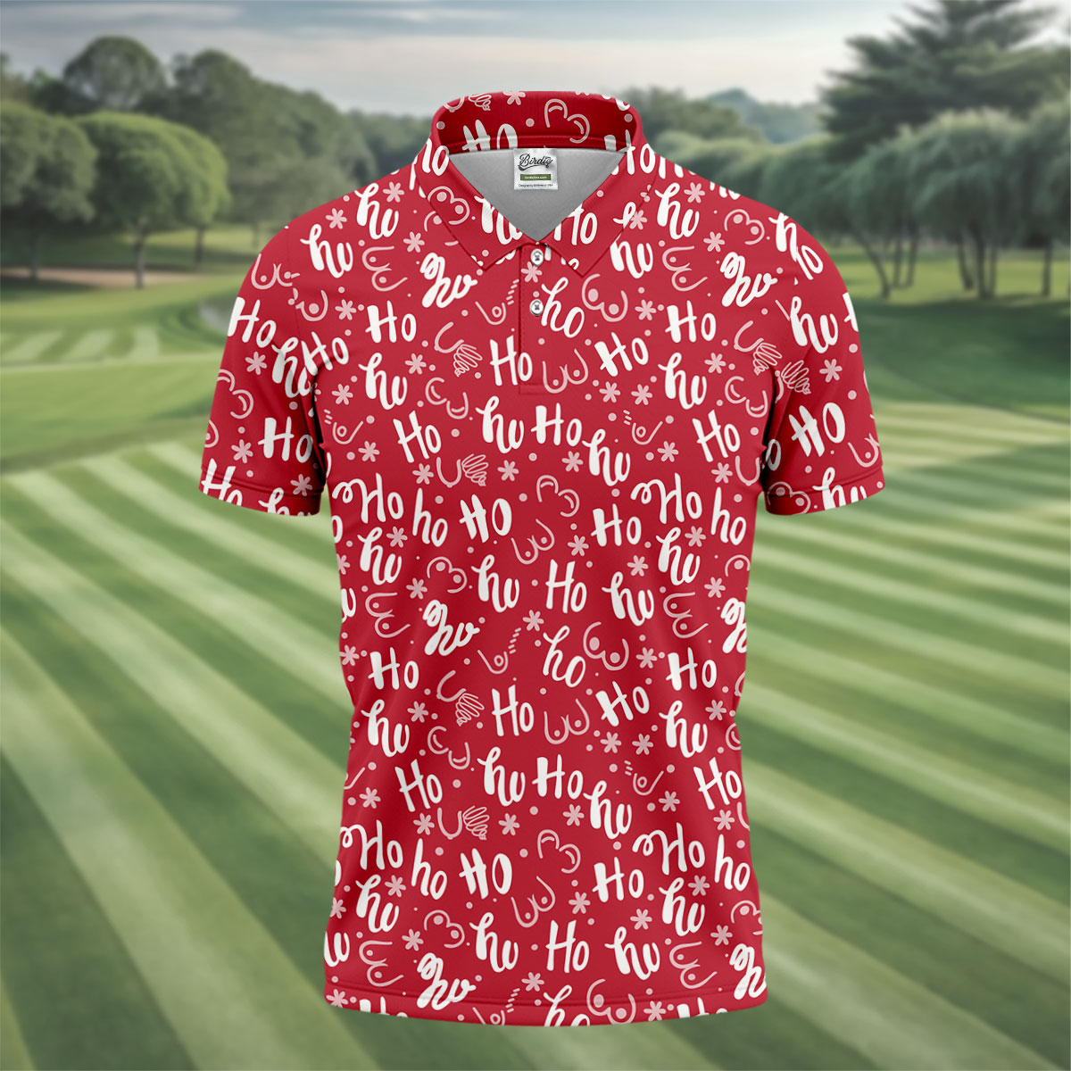 Funny Red Xmas Golf Tops For Men, Men's Funny Golf Shirts, Christmas Golf Gift, Polo ShirtFor Men