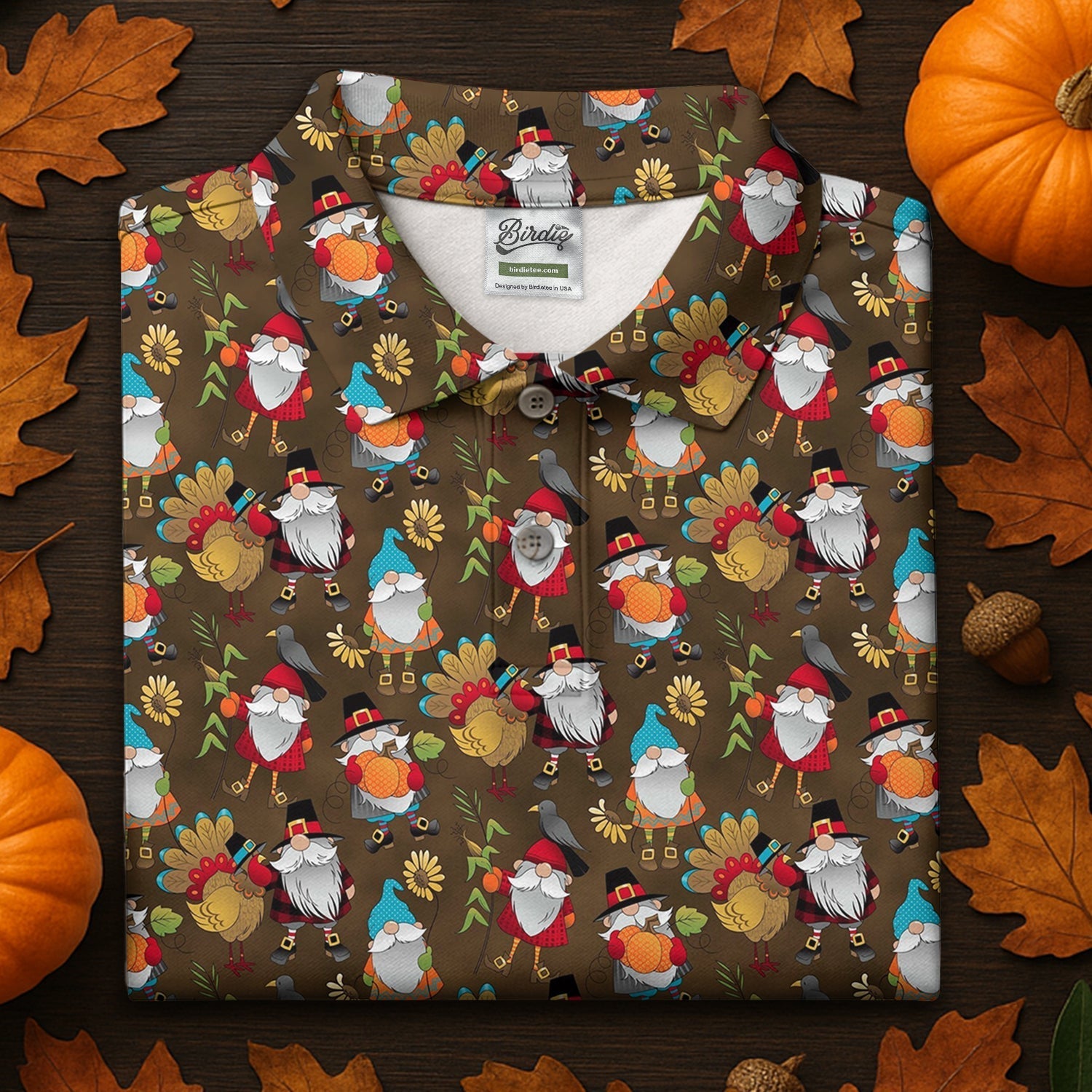 Turkey Gnome Thanksgiving Golf Tops For Men, Fun Golf Shirts For Men, Polo ShirtFor Men, Golfing Apparel