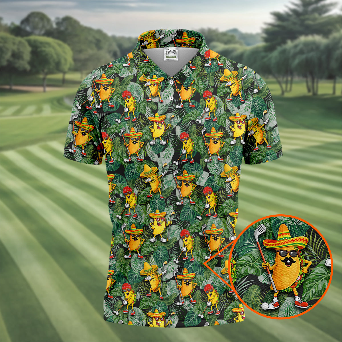 Funny Taco Golf Pose Tropical Men's Polo ShirtCinco De Mayo Fiesta Golf Shirt, Golf Shirts For Men