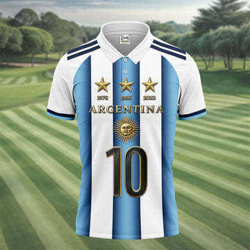Argentina World Cup Sun Of May Golf Tops For Men, Football Theme Polo Shirtor Men