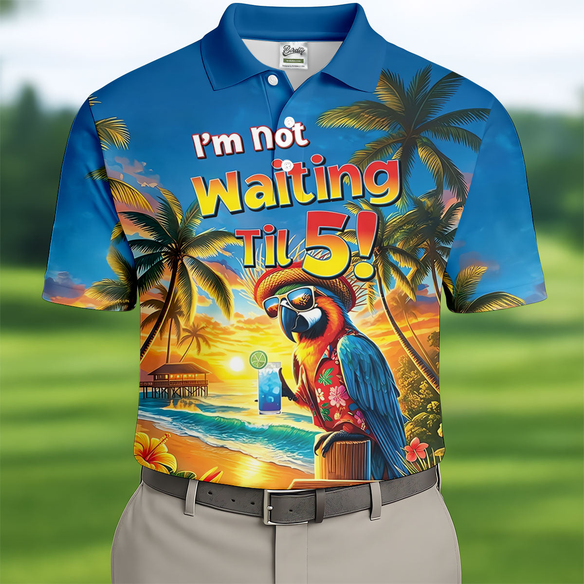 I'm Not Waiting Til 5 Funny Parrot Hawaiian Golf Shirt, Men's Golf Shirt, Polo Shirts For Men
