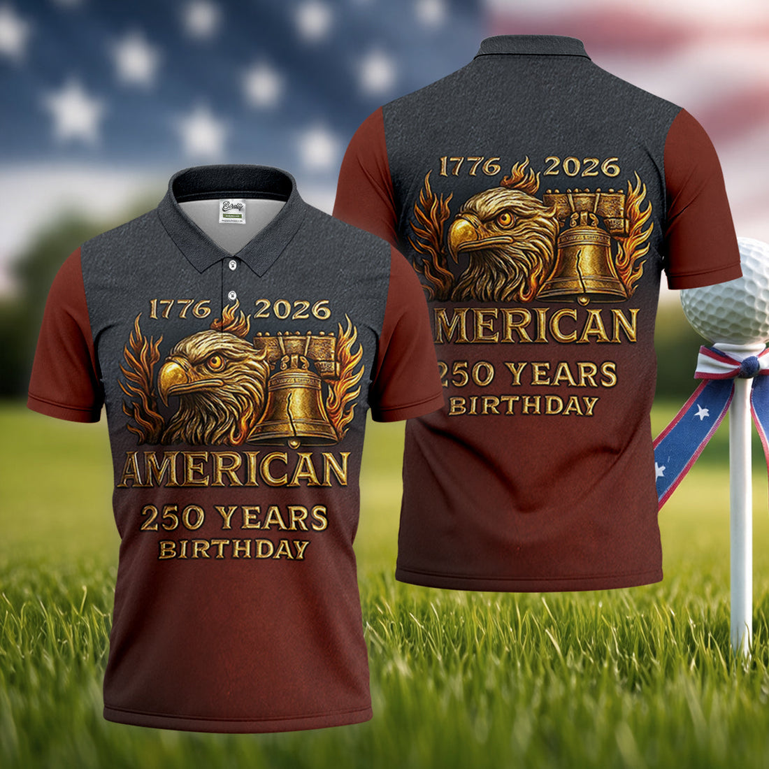 American 250 Years Birthday Navy And Maroon Golf Shirts For Men, 250th Anniversary Polo ShirtFor Men