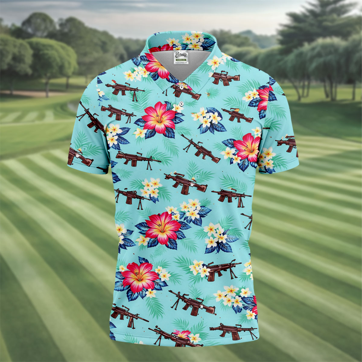 Floral Pattern Army Theme Hawaiian Golf Shirt, Men's Golf Polo ShirtShirts For Men