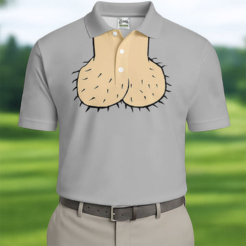 Gray Funny Dickhead Faux Chest Golf Shirt, Mens Golf Polo, Printed Golf Shirts