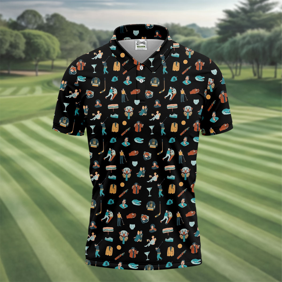 30th Anniversary Sport Movie Character Black Golf Shirt, Men's Funny Golf Shirts, Golf Shirts For Men