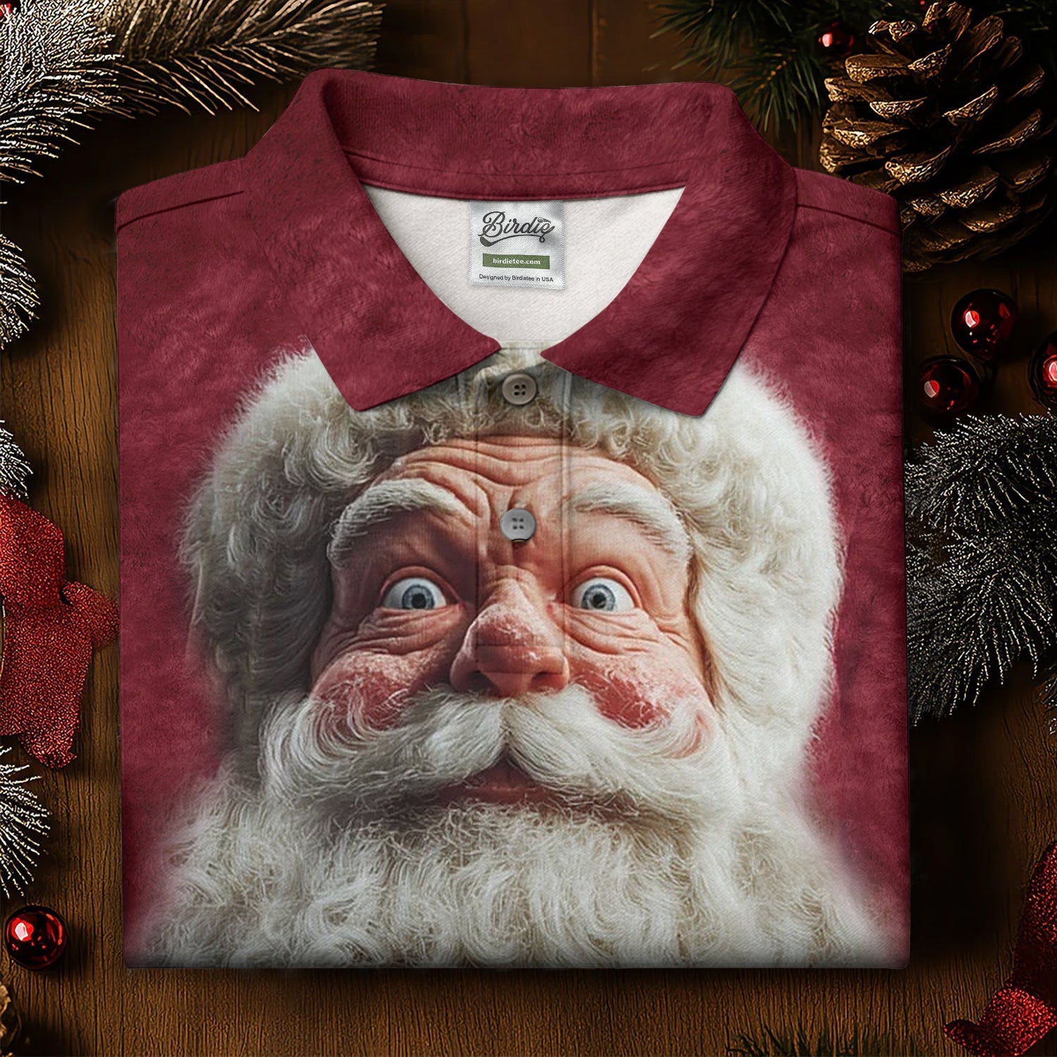 Santa Claus Face Funny Holiday Vintage Print Men's Golf Polo Shirtristmas Golf Shirt, Golf Gift For Men