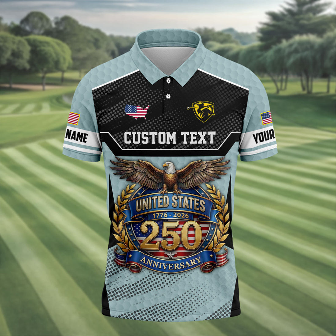 US 250 Anniversary Patriotic 4th Of July Blue Grey Golf Shirt, Polo Shirtor Men, Golf Shirts For Men