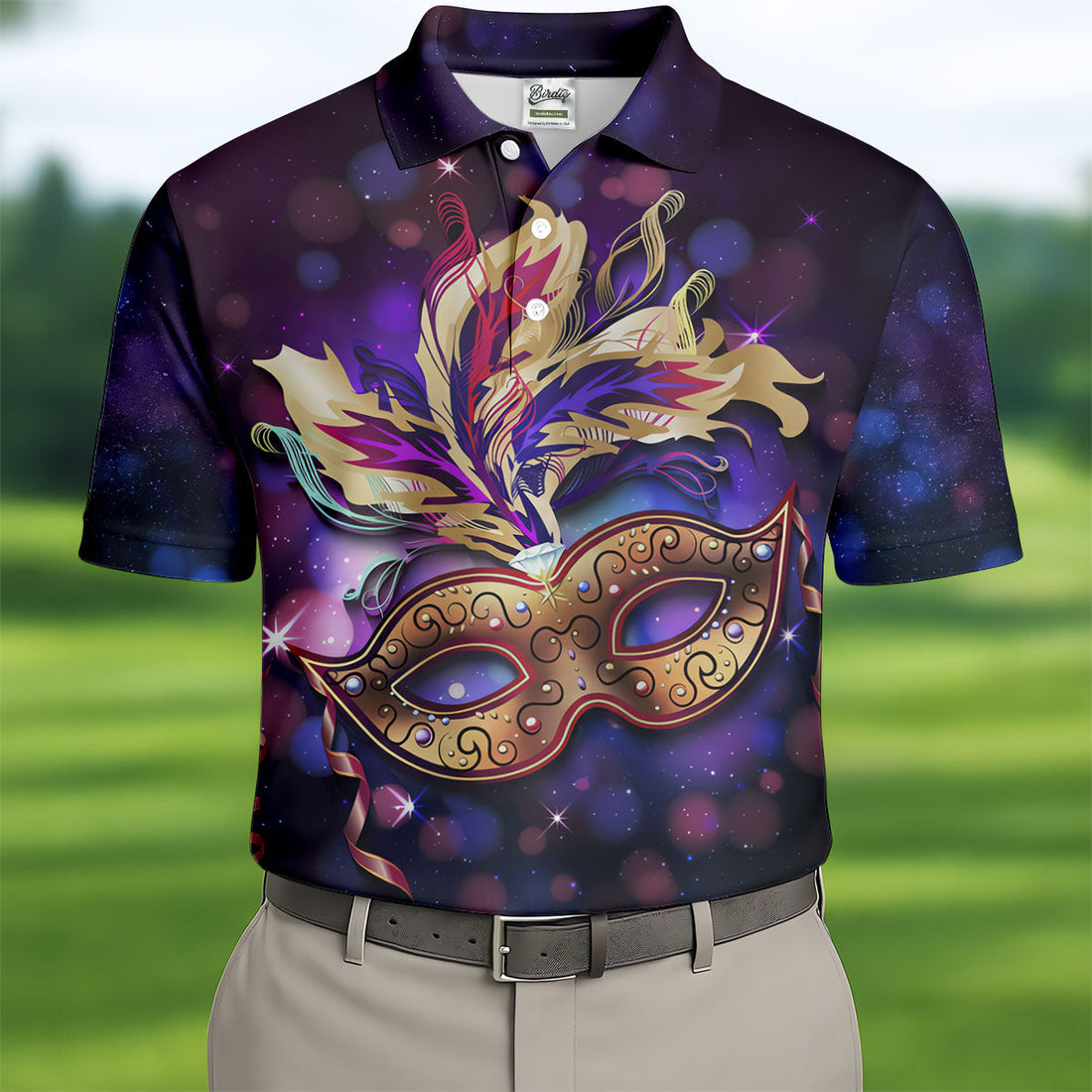 Mardi Gras Mask Feather Ribbon Purple Golf Shirt, Polo ShirtFor Men, Golf Shirts For Men