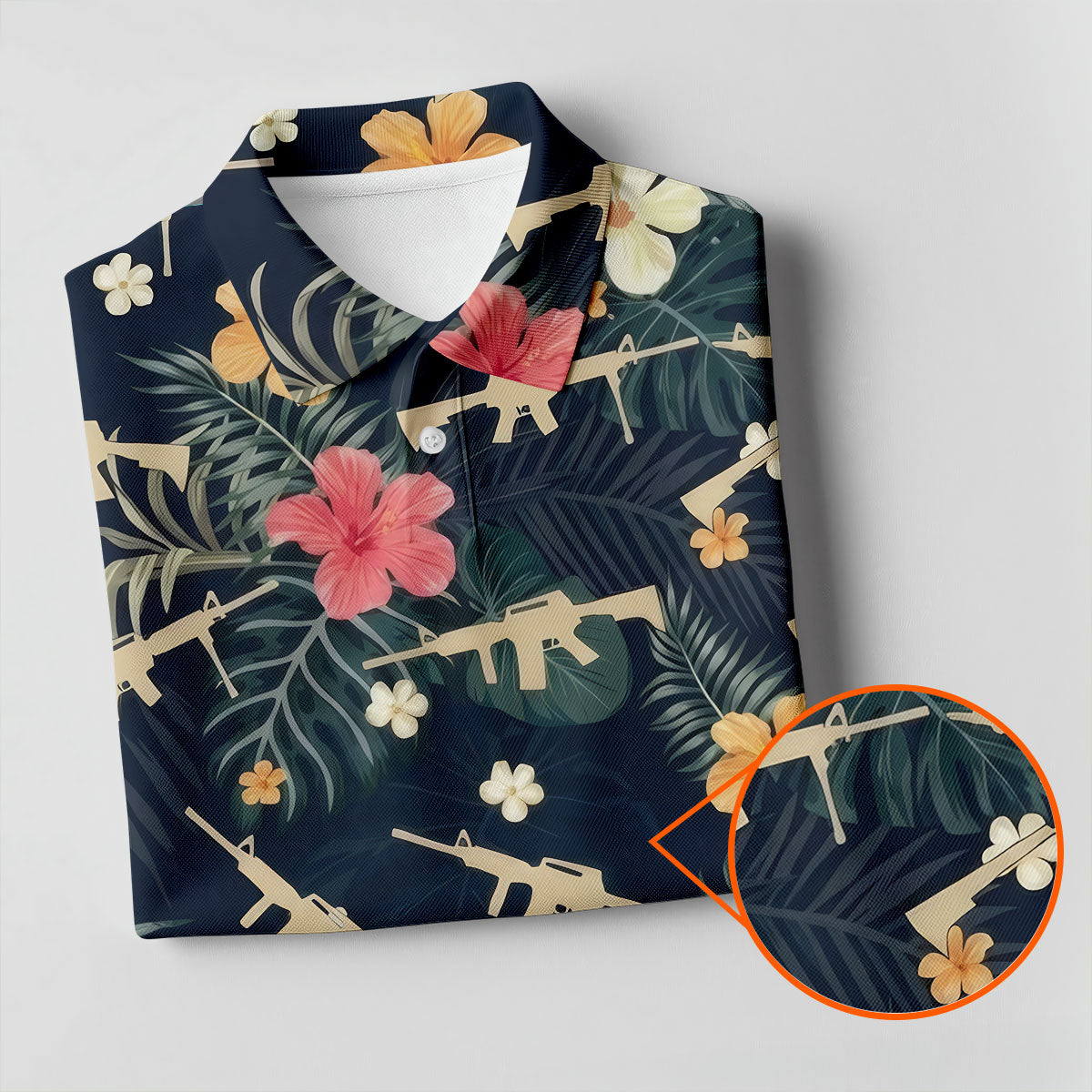 Colorful Hibiscus With Army Theme Golf Shirts For Men, Polo ShirtFor Men, Golfing Apparel