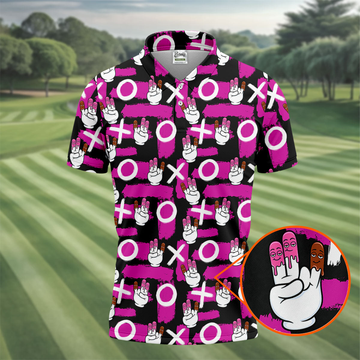 Chocolate Fingers Adult Humor XOXO Black Purple Fun Golf Shirts For Men, Valentines Golf Gift, Polo ShirtFor Men