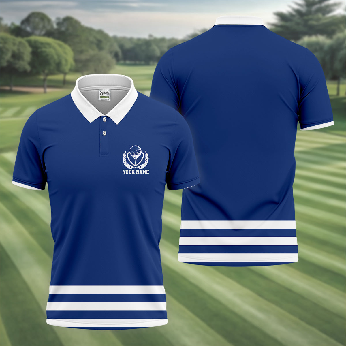 Blue And White Striped Golf Shirt, Golf Tops For Men, Mens Golf Polo Shirt Cool Golf Gifts, Golfing Apparel