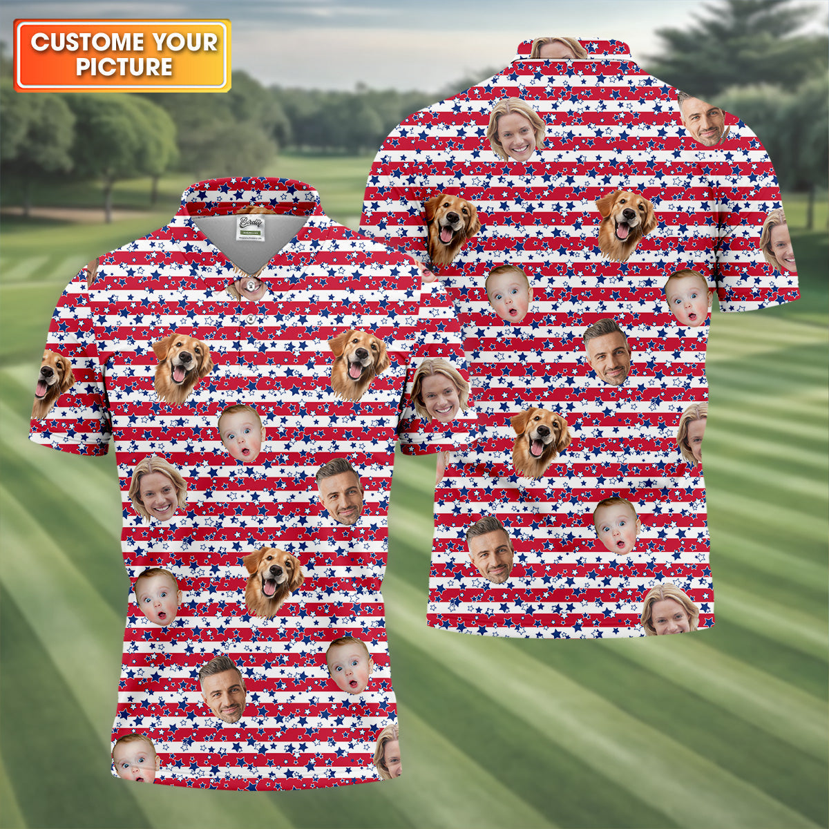 American Flag Golf Shirts, Custom Shirts With Faces, Men's Golf Polo ShirtMen's 4th Of July Shirts