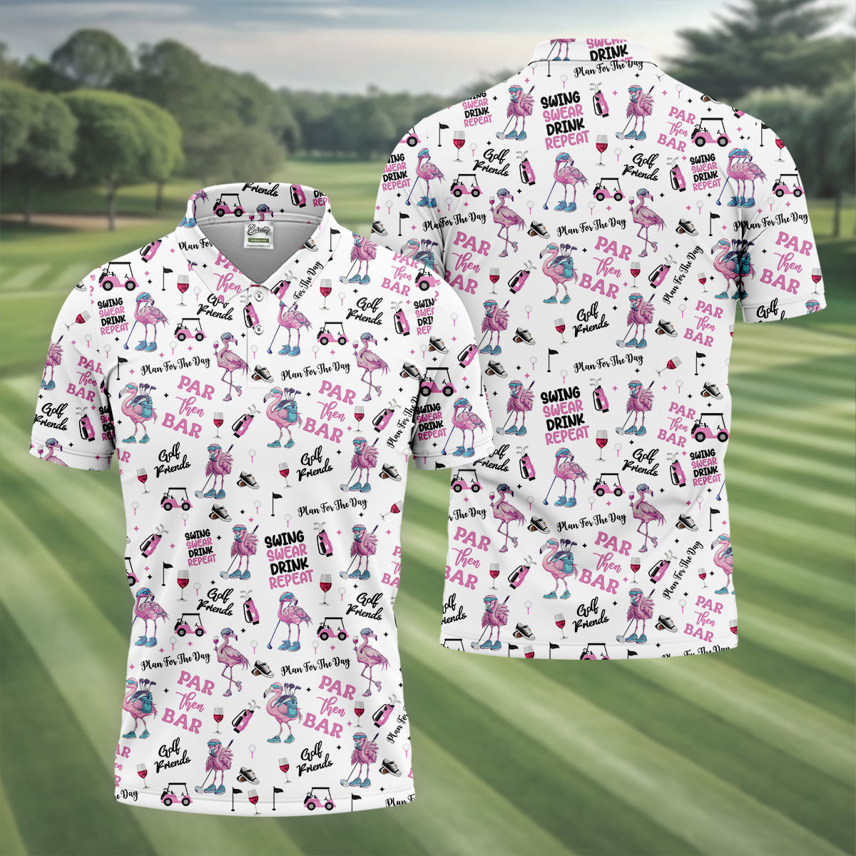 Par Then Bar Flamingo Funny Men Polo ShirtFun Golf Polos For Men, Golf Shirts, Dad Golf Gift