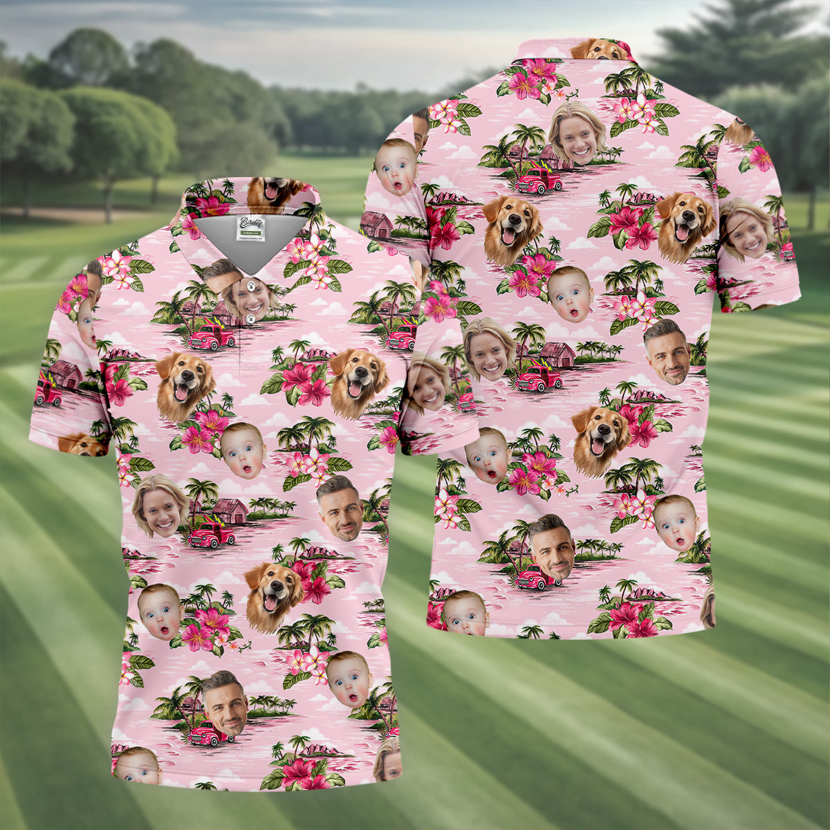 Mens Pink Hawaiian ShirtFlower Men Shirt, Custom Team Shirt, Men Polo Shirtest Gifts For Men Golfers