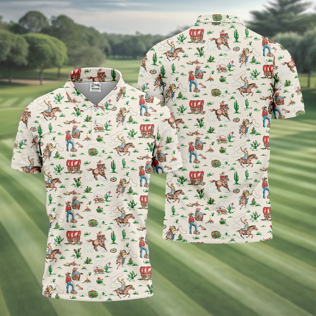 Cowboy Western White Polo Shirtns, Cute Golf Outfit, Matching Golf Shirt, Men's Golf Polo