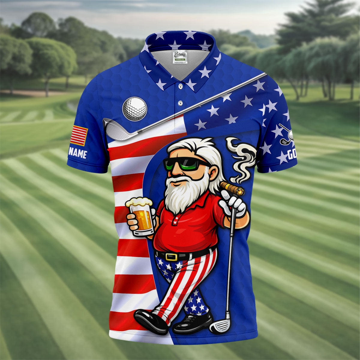 Swing Swear Drink Repeat Golf And Beer Patriotic Man 4th Of July Navy Golf Shirt, 250 Years Golf Shirts For Men