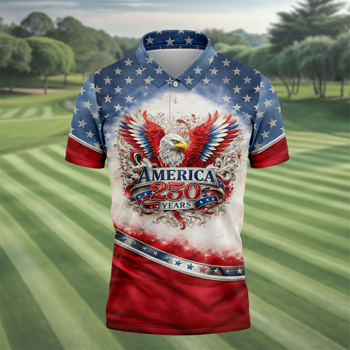 America 250 Years Red White Blue 4th Of July Golf Shirt, Patriotic Golf Shirt, Golf Shirts For Men