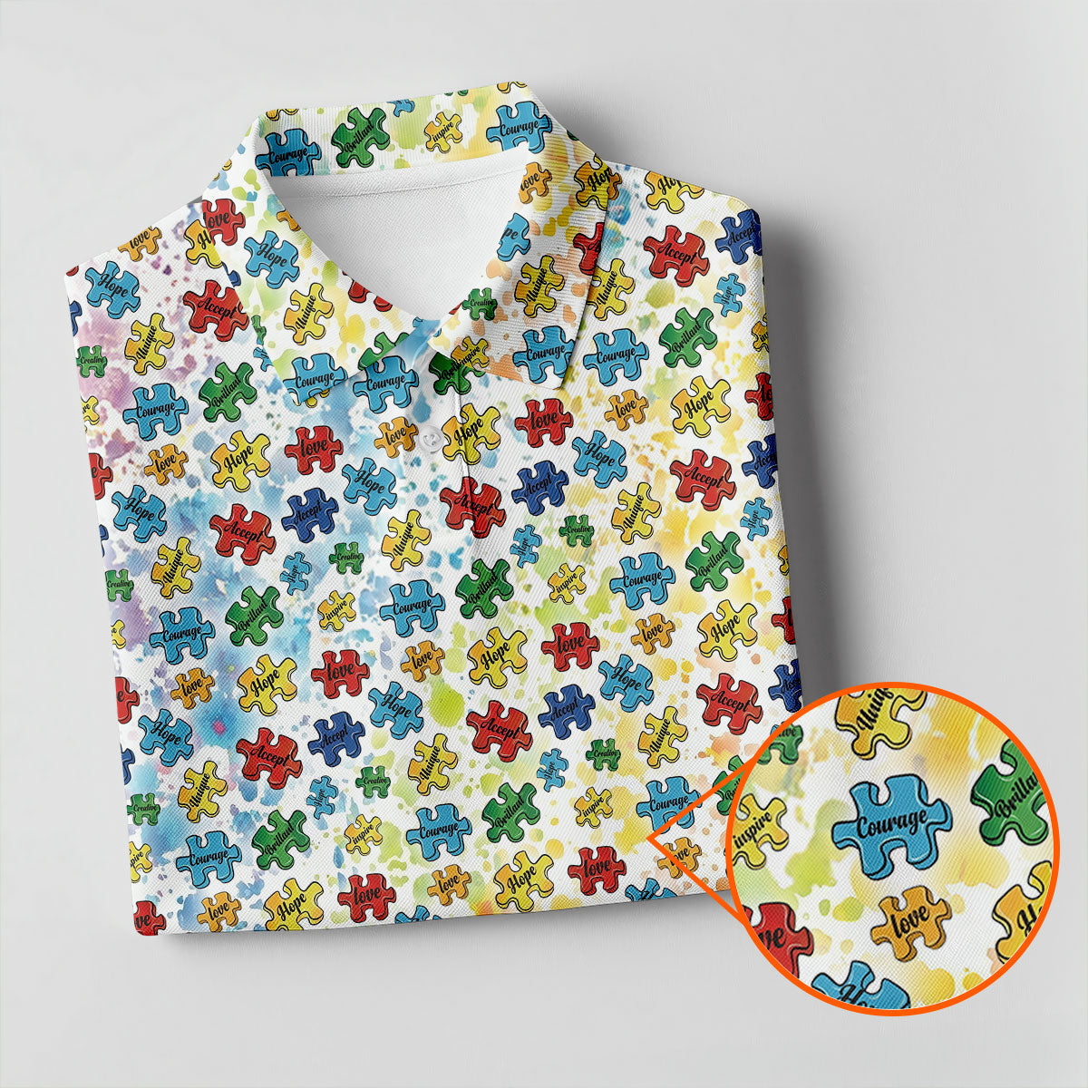 Autism Awareness Jigsaw Puzzle Pieces Rainbow Paint Splatter Golf Shirt For Women, Ladies Golf Polos