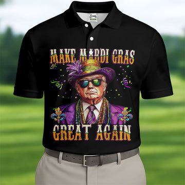 Make Mardi Gras Great Again Men's Funny Golf Shirts, Golf Shirts For Men, Polo ShirtFor Men