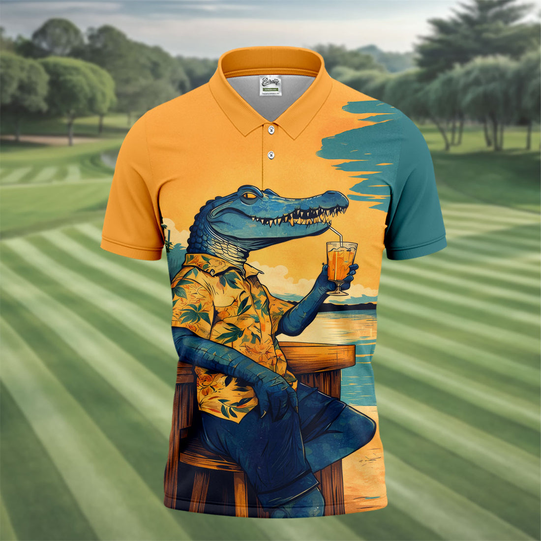 Funny Crocodile Tropical Theme Hawaiian Golf Shirt, Polo Shirt Men, Golfing Apparel