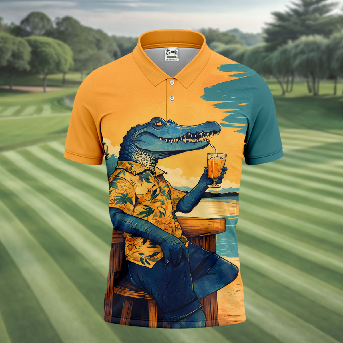 Funny Crocodile Tropical Theme Hawaiian Golf Shirt, Polo Shirt Men, Golfing Apparel
