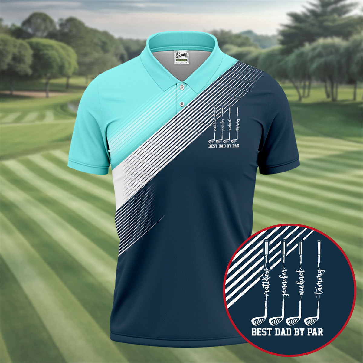 Best Dad By Par Diagonal Striped Father's Day Golf Shirt, Golf Gift For Dad, Polo Shirtor Men