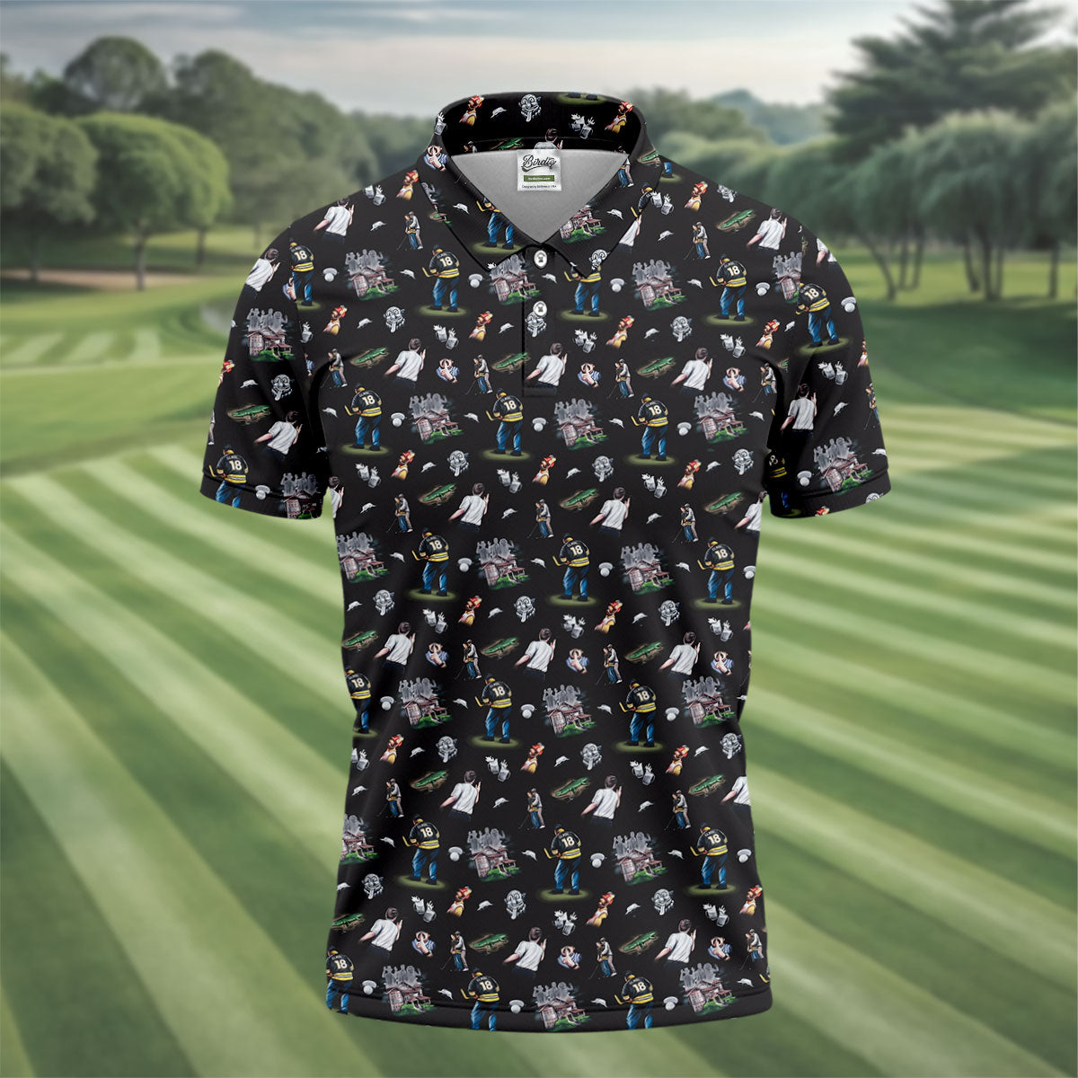 30th Anniversary Sport Movie Character Iconic Moments Black Golf Shirt, Men's Funny Golf Shirts, Golf Shirts For Men