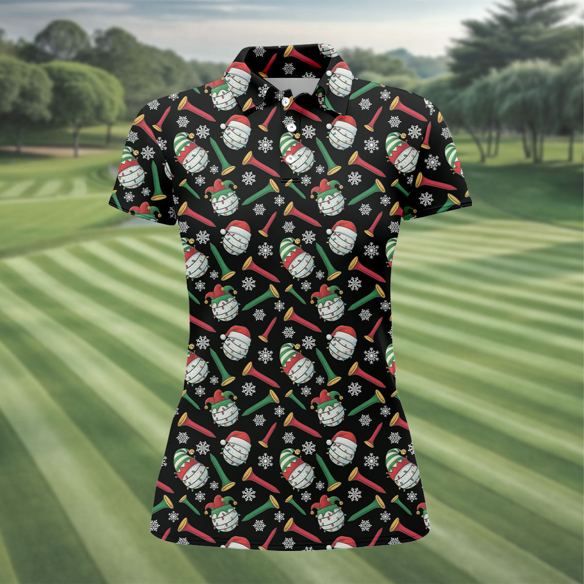 Funny Golf Ball Christmas Golf Shirt, Women's Golf Tops, Ladies Golf Shirts, Christmas Golf Gift