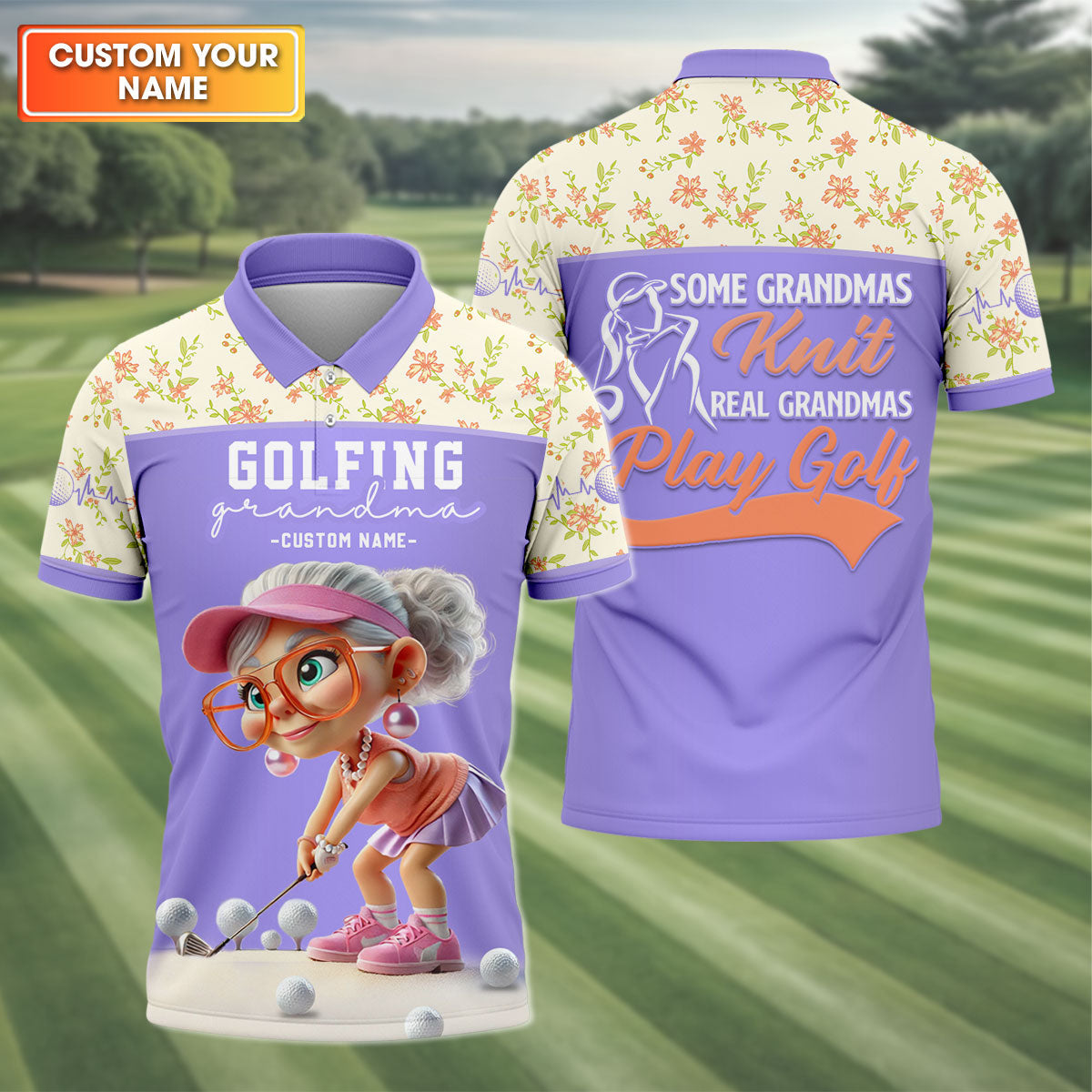 Some Grandmas Knit Real Grandmas Play Golf Custom Men's Golf Polo ShirtDad Golf Gift